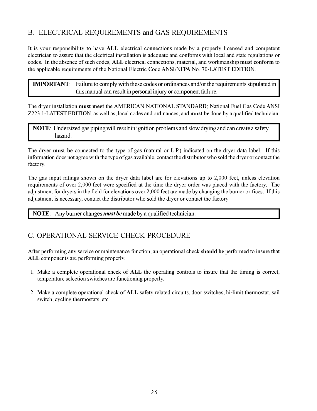 ADC AD-410 service manual Electrical Requirements and GAS Requirements, Operational Service Check Procedure 