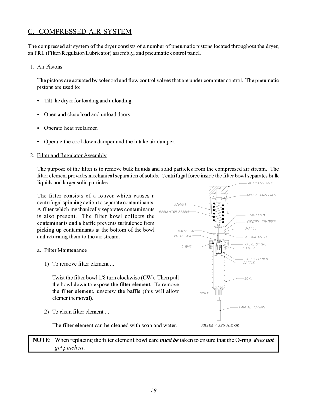 ADC AD-464 service manual Compressed AIR System, Filter element can be cleaned with soap and water 