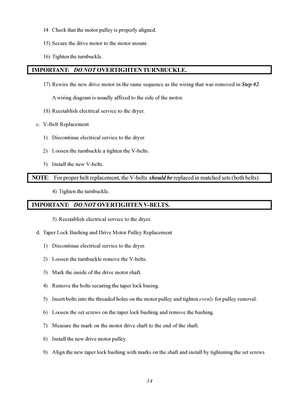 ADC AD-464 service manual Important do not Overtighten Turnbuckle, Important do not Overtighten V-BELTS 