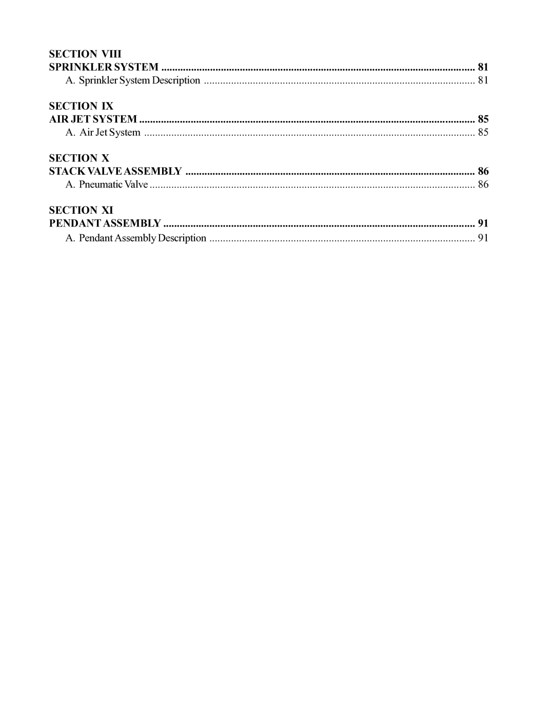 ADC AD-464 service manual Section Sprinkler System, Section AIR JET System, Section Pendant Assembly 