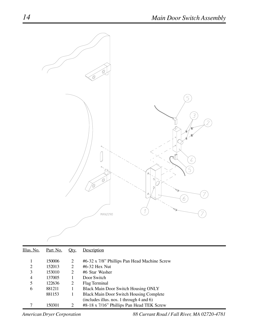 ADC AD-758DV manual Main Door Switch Assembly 