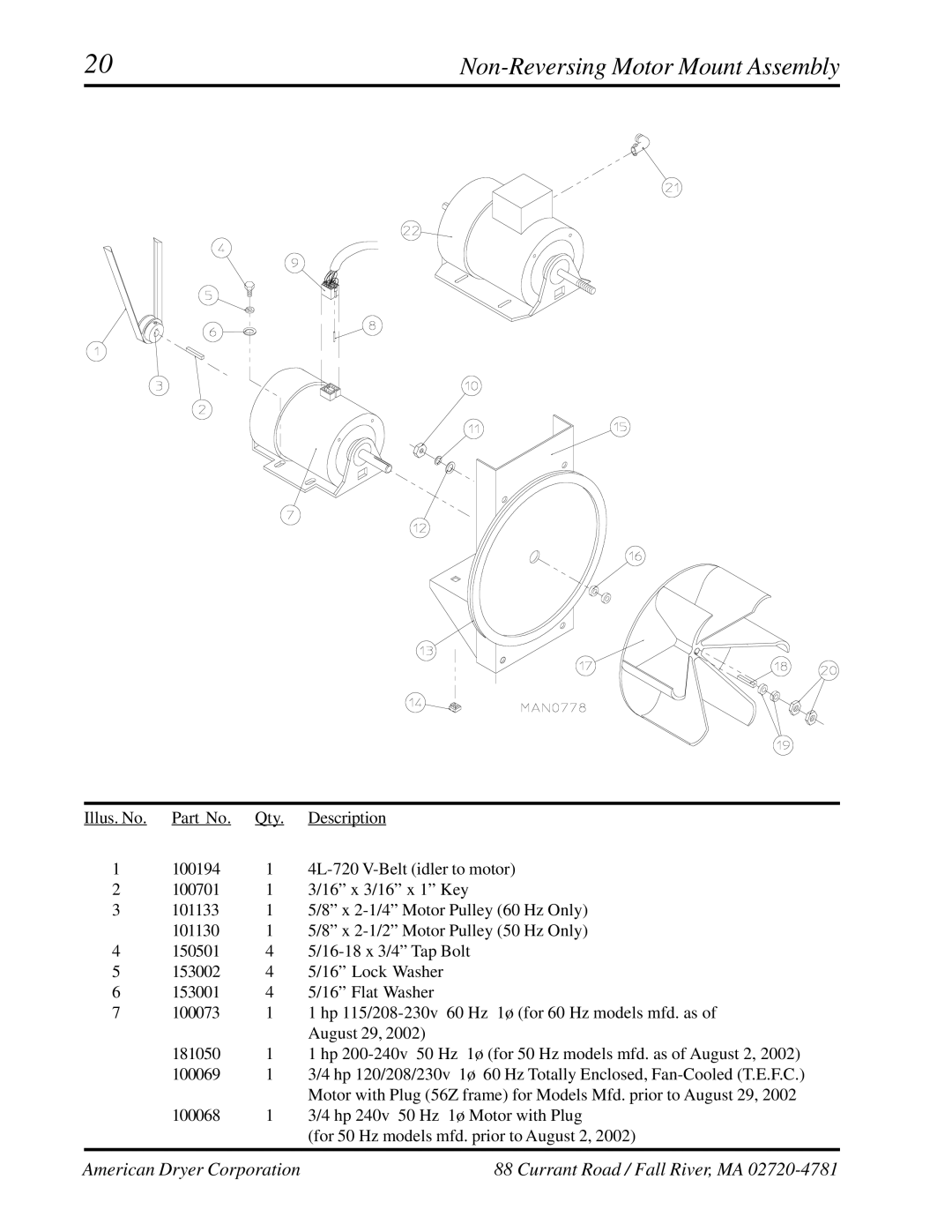 ADC AD-758DV manual Non-Reversing Motor Mount Assembly 