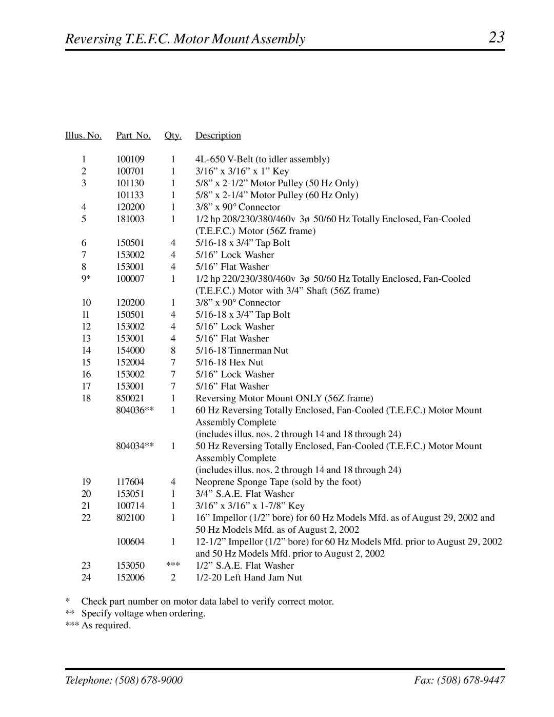 ADC AD-758DV manual Reversing T.E.F.C. Motor Mount Assembly 