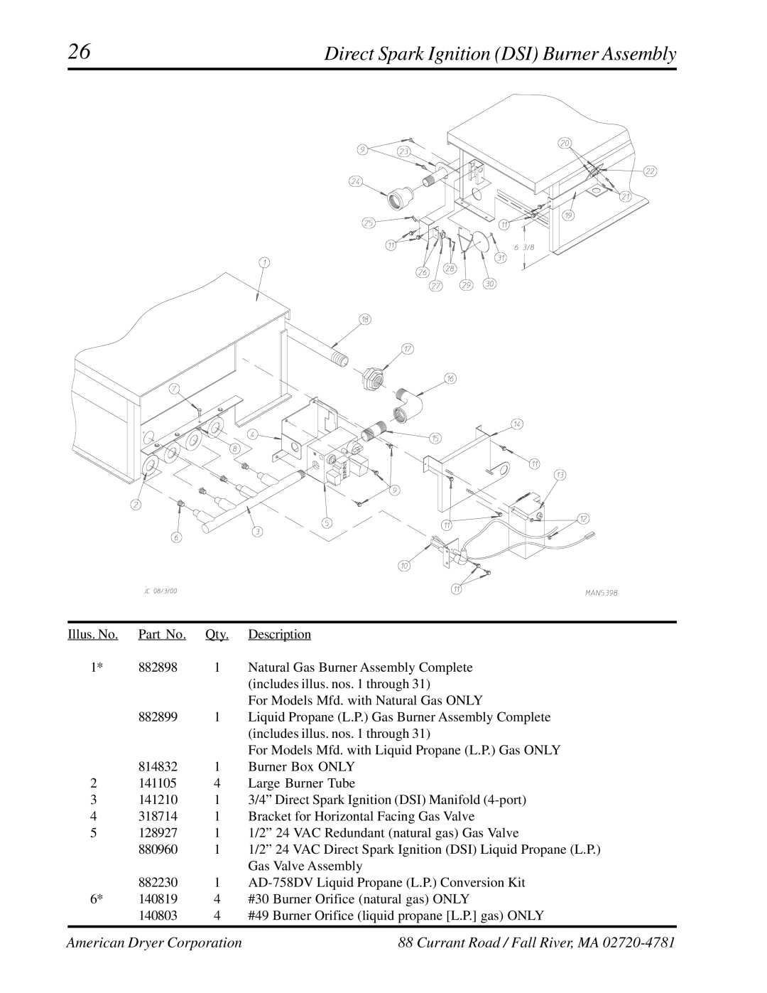 ADC AD-758DV manual Direct Spark Ignition DSI Burner Assembly 