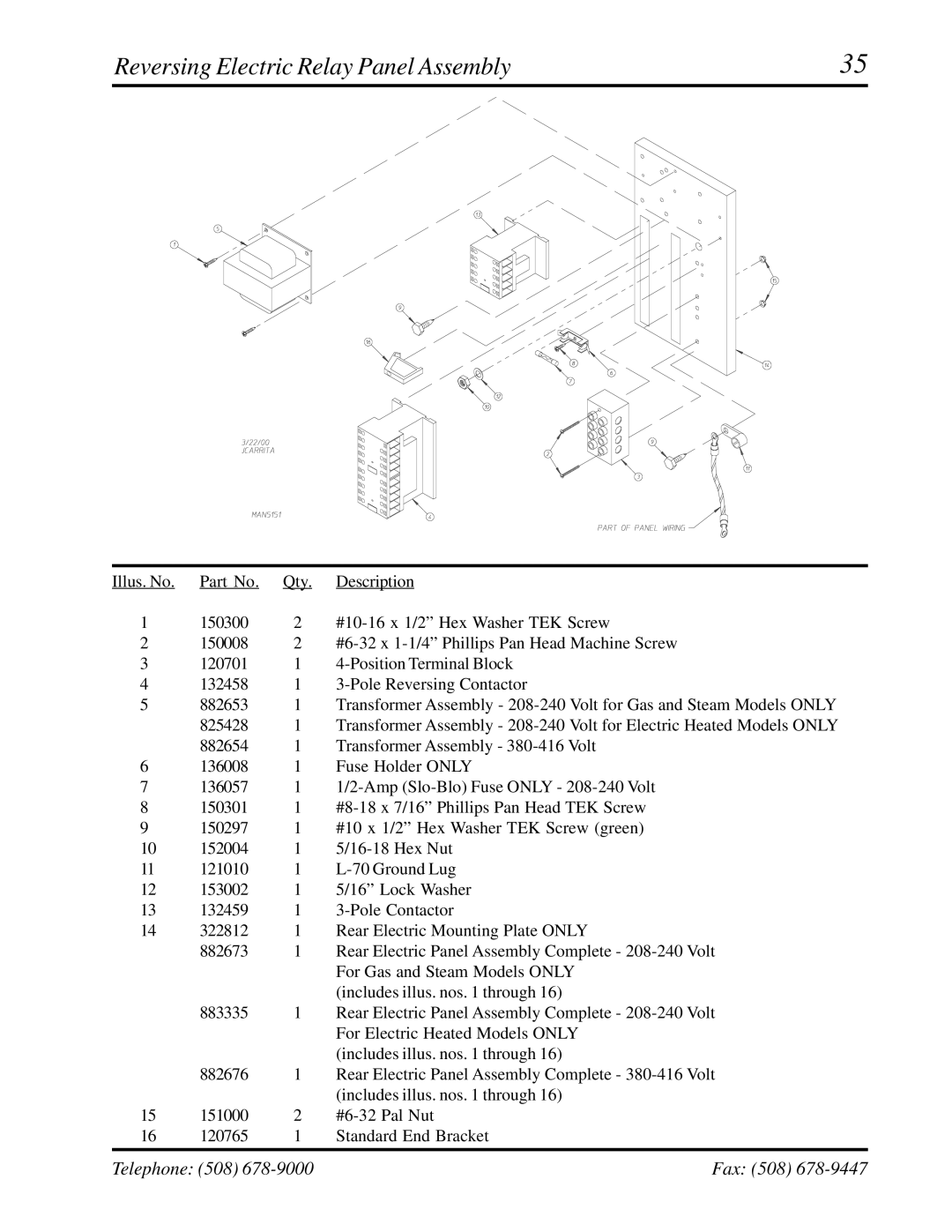 ADC AD-758DV manual Reversing Electric Relay Panel Assembly 