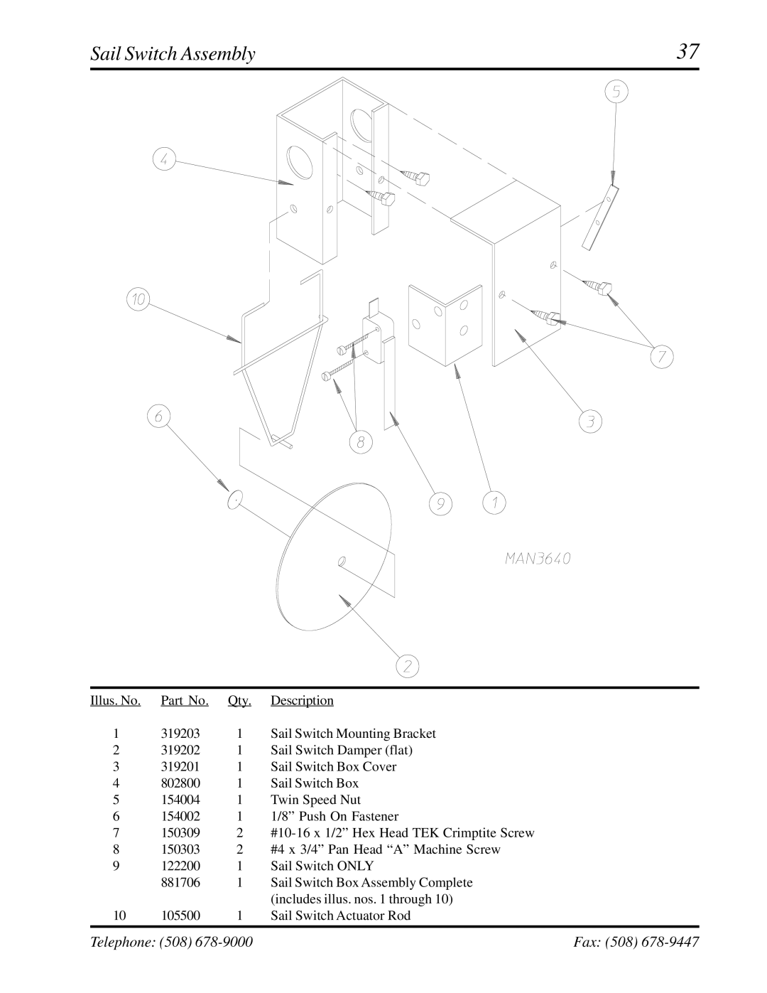 ADC AD-758DV manual Sail Switch Assembly 