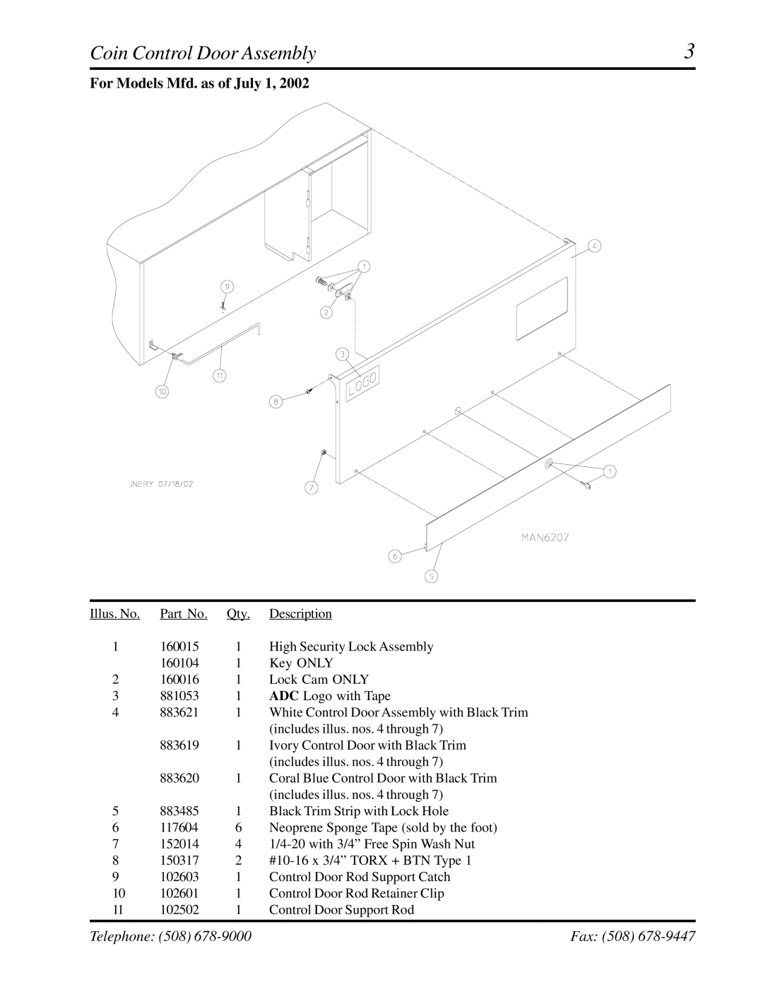 ADC AD-758DV manual Coin Control Door Assembly 