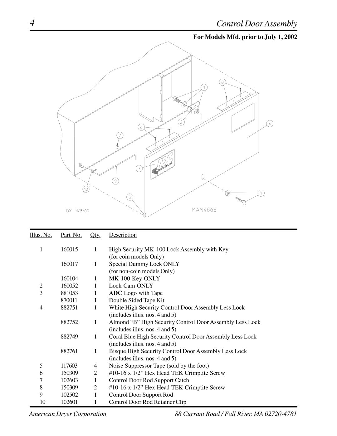 ADC AD-758DV manual Control Door Assembly 