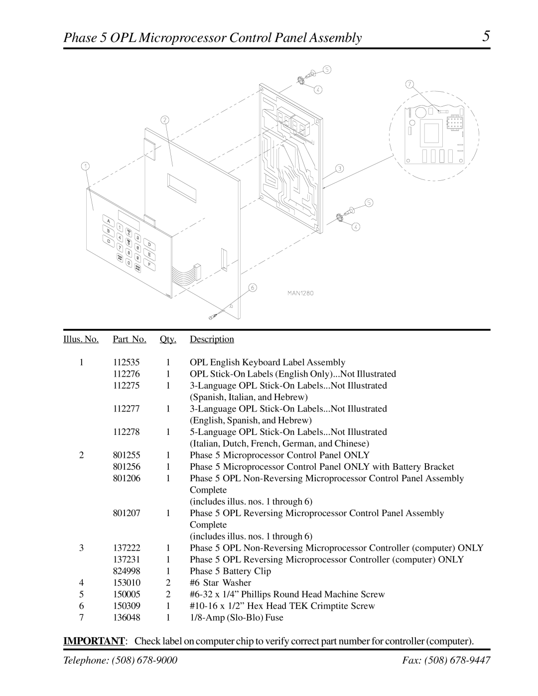 ADC AD-758DV manual Phase 5 OPL Microprocessor Control Panel Assembly 