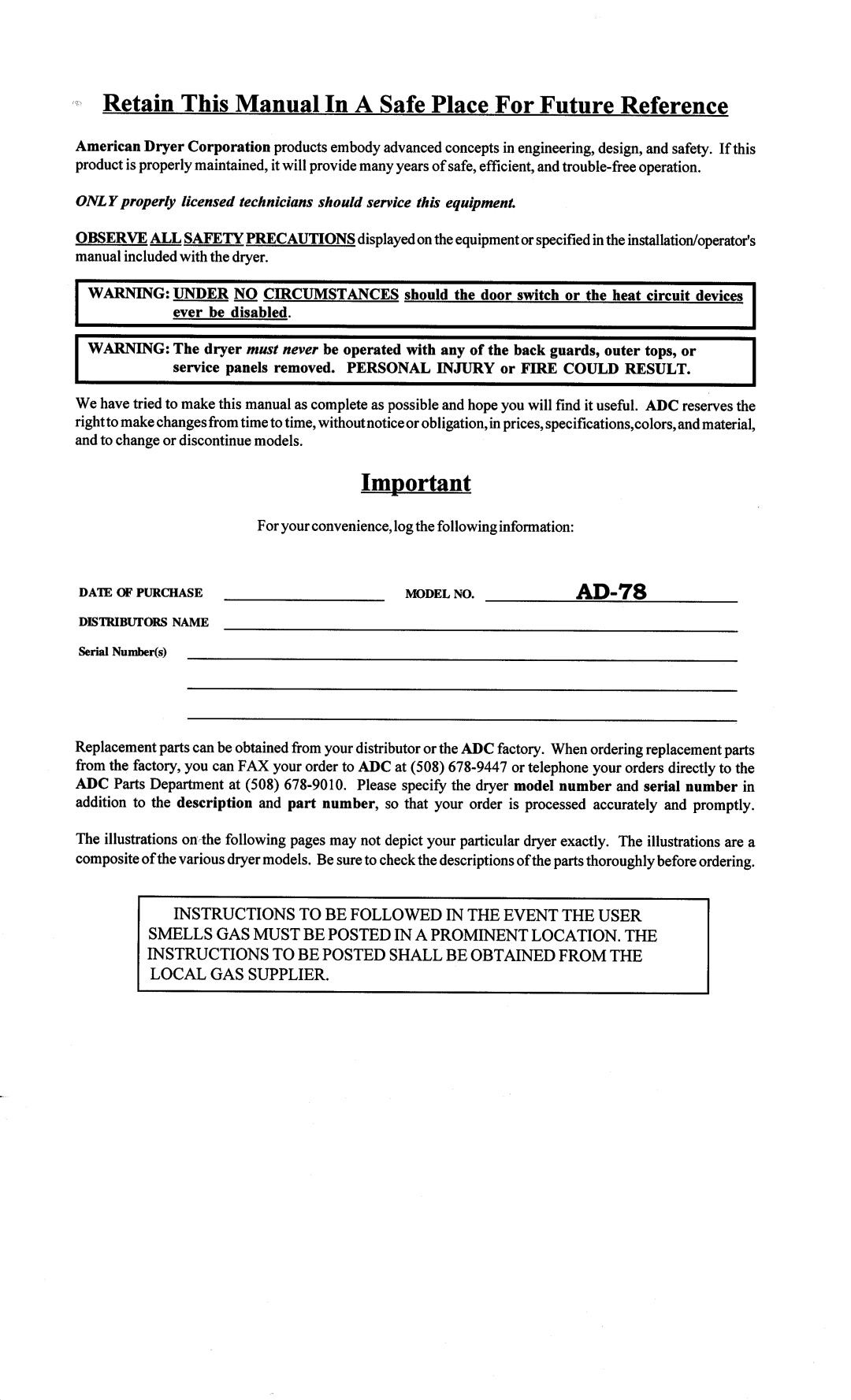 ADC AD-78 manual 