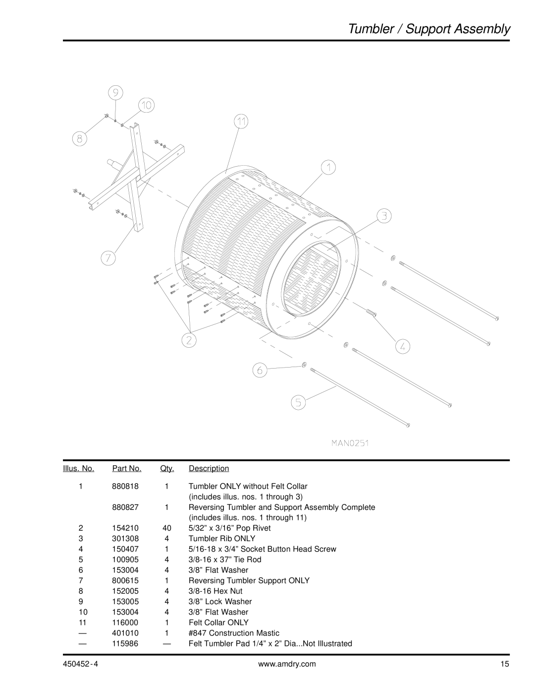 ADC AD-81 manual Tumbler / Support Assembly 