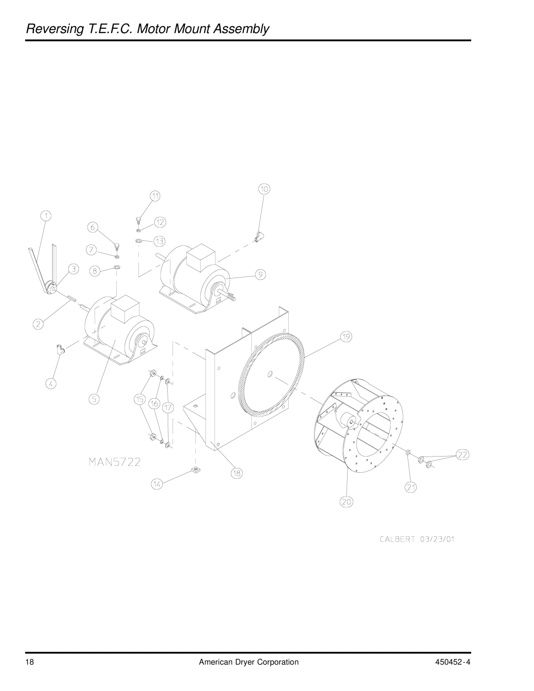 ADC AD-81 manual Reversing T.E.F.C. Motor Mount Assembly 