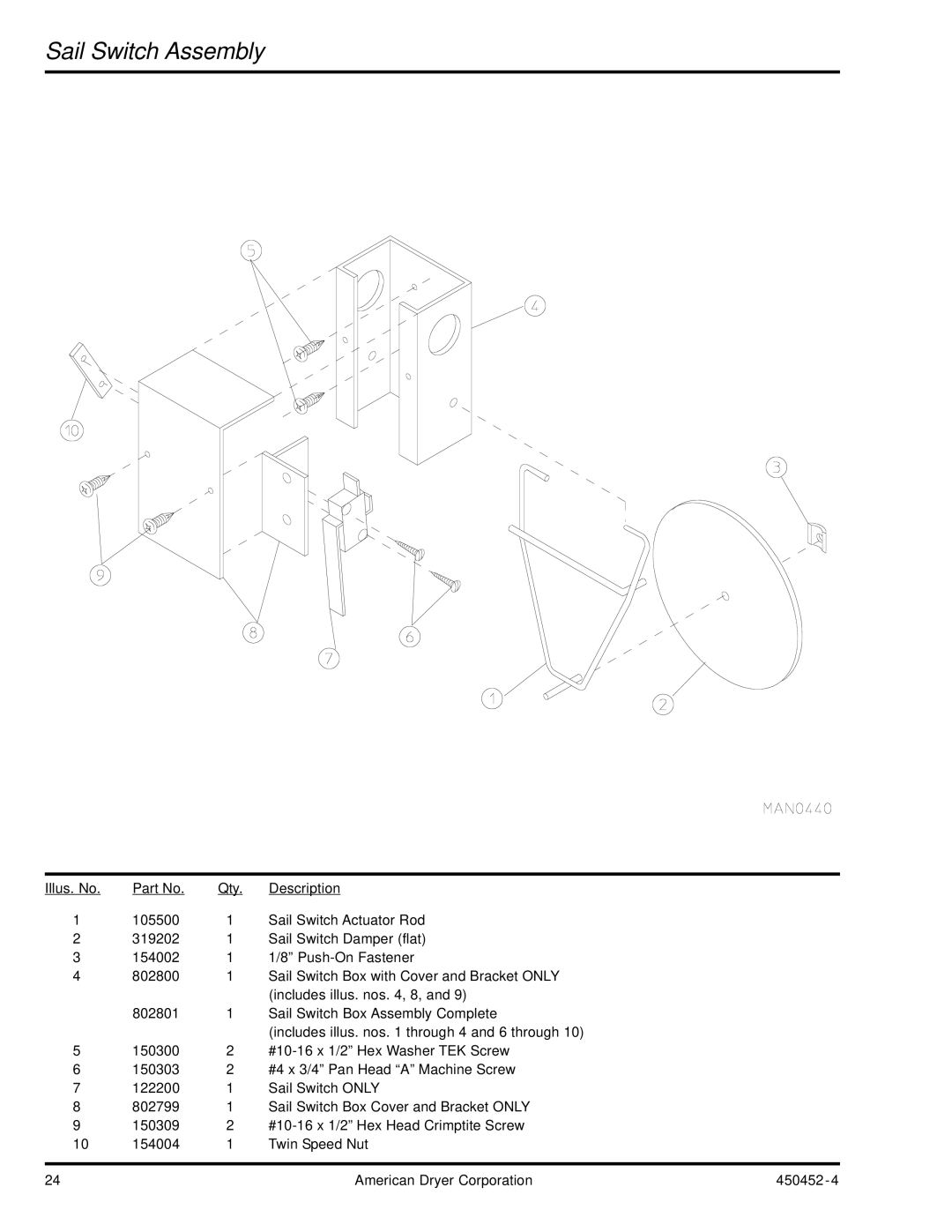 ADC AD-81 manual Sail Switch Assembly 