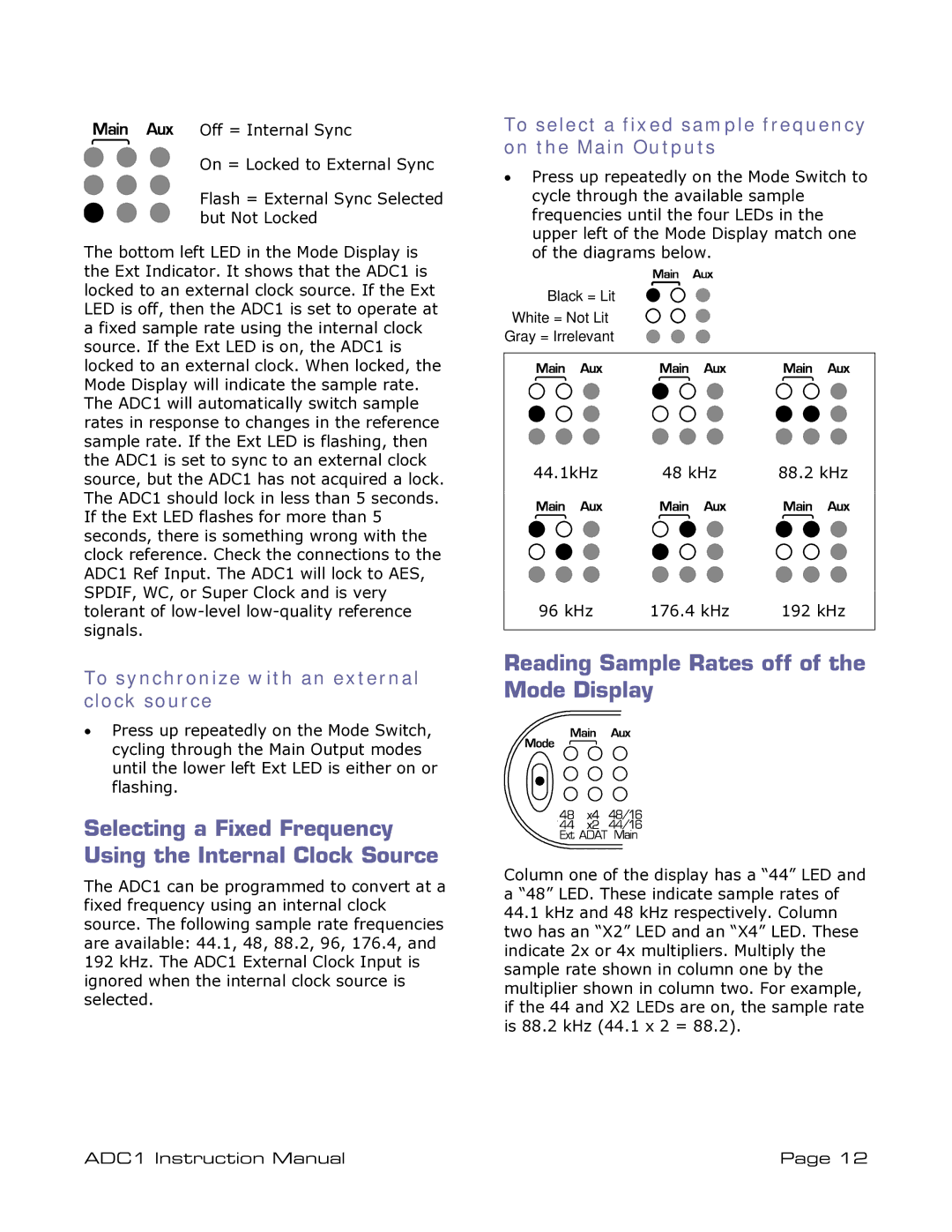 ADC ADDC1 Selecting a Fixed Frequency Using the Internal Clock Source, Reading Sample Rates off of the Mode Display 