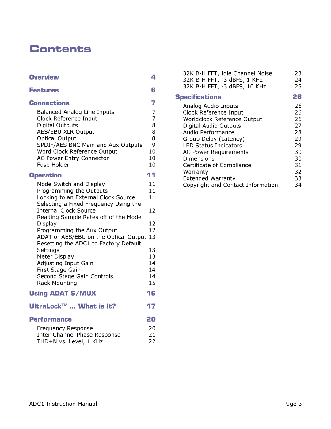 ADC ADDC1 instruction manual Contents 