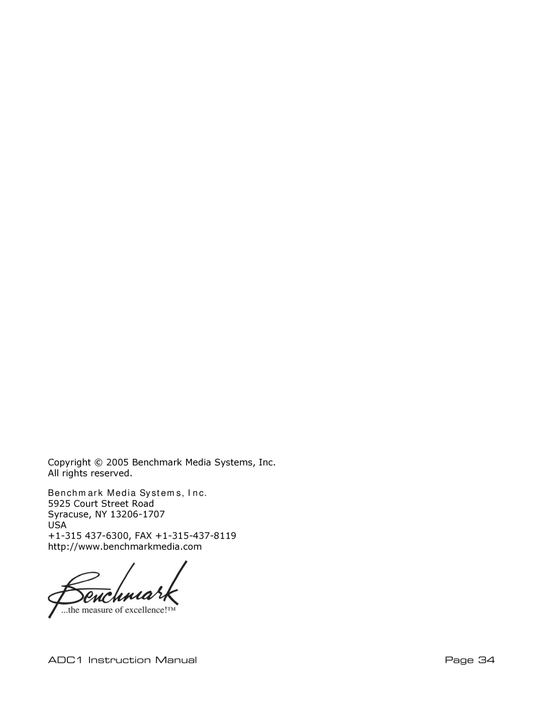 ADC ADDC1 instruction manual Benchmark Media Systems, Inc 