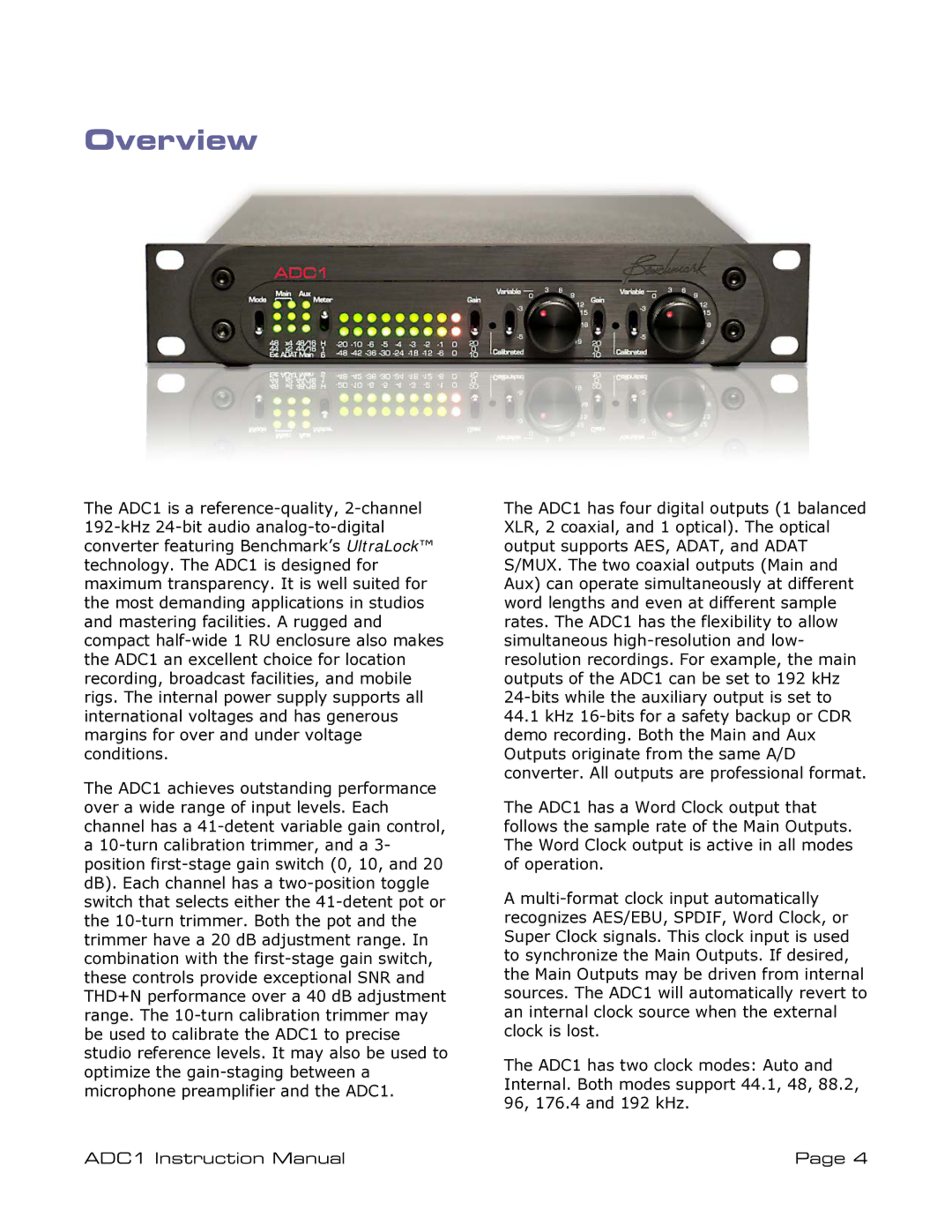 ADC ADDC1 instruction manual Overview 