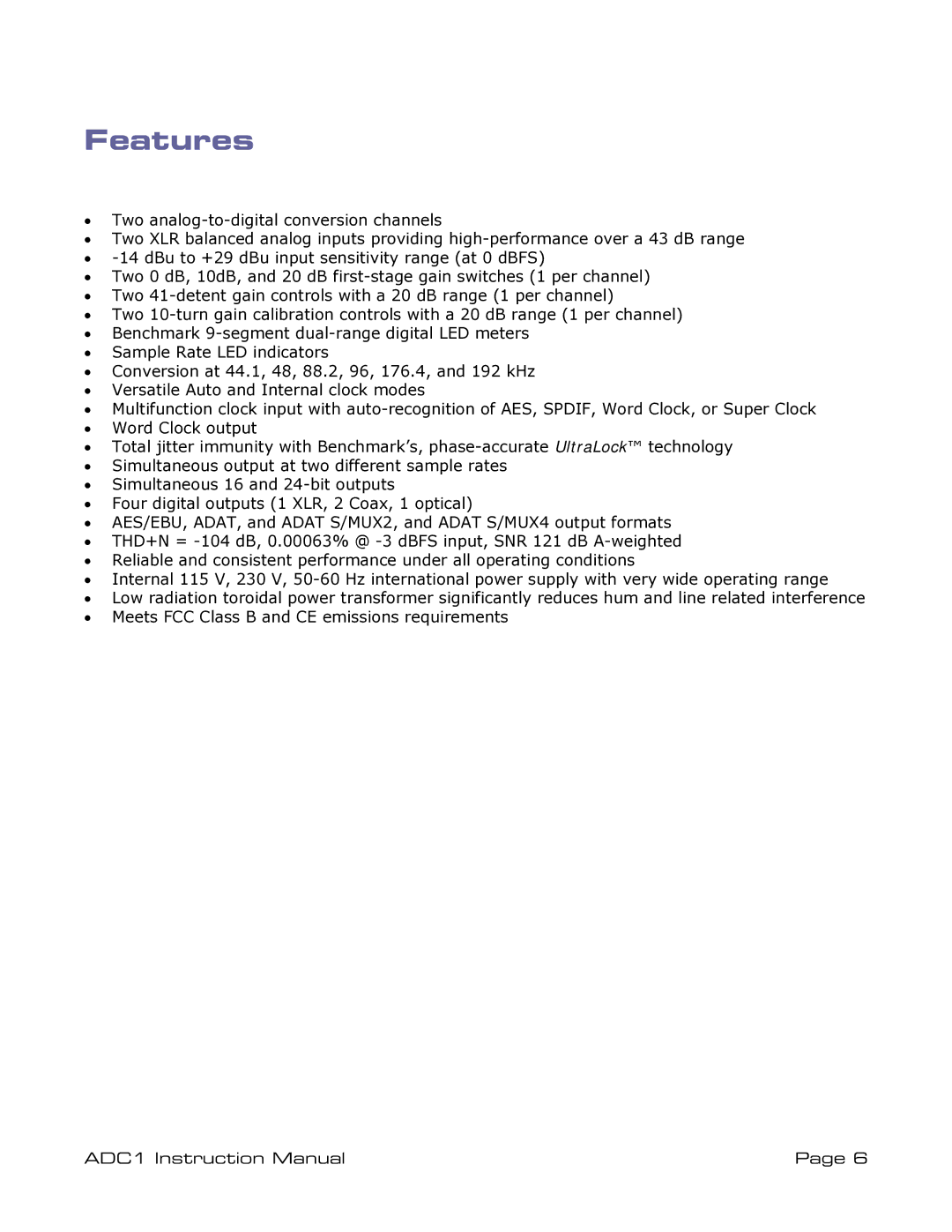 ADC ADDC1 instruction manual Features 