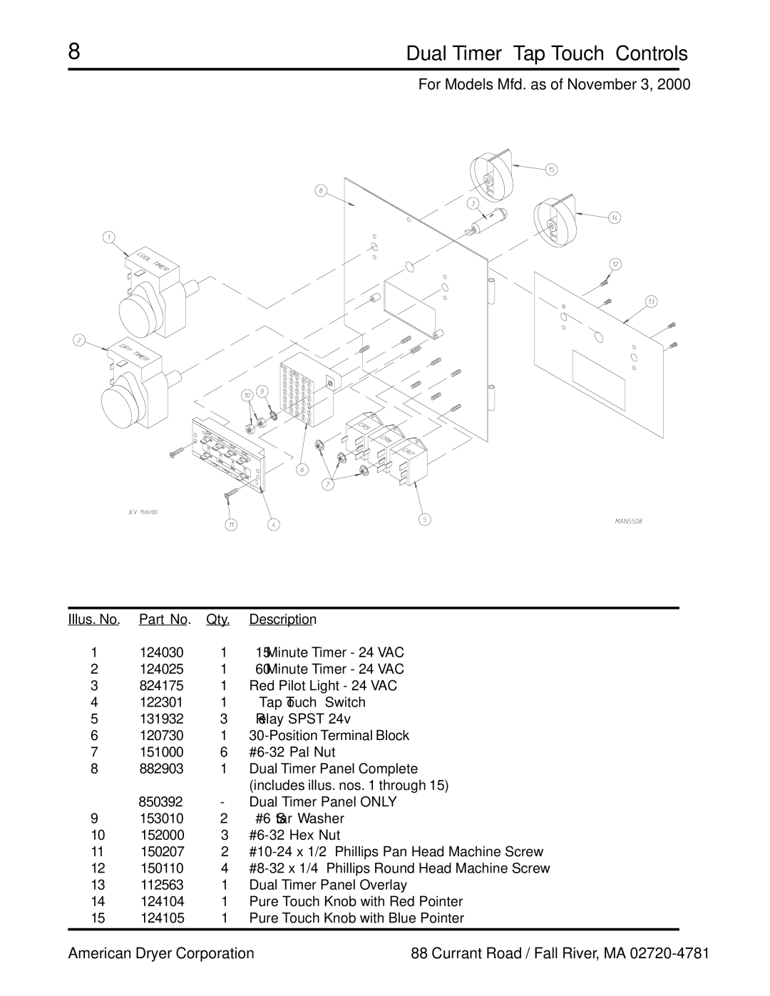 ADC ADG-758 manual 8Dual Timer Tap Touch Controls, For Models Mfd. as of November 3 