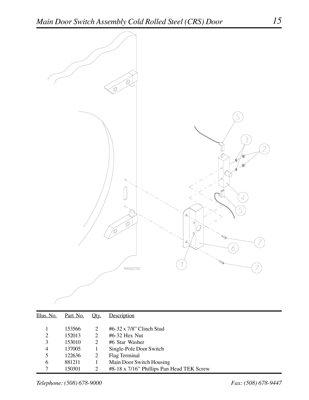 ADC ADG-758 manual Main Door Switch Assembly Cold Rolled Steel CRS Door 