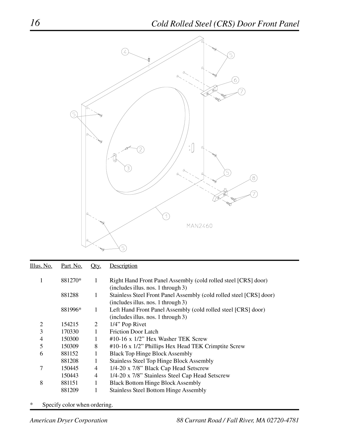 ADC ADG-758 manual Cold Rolled Steel CRS Door Front Panel 