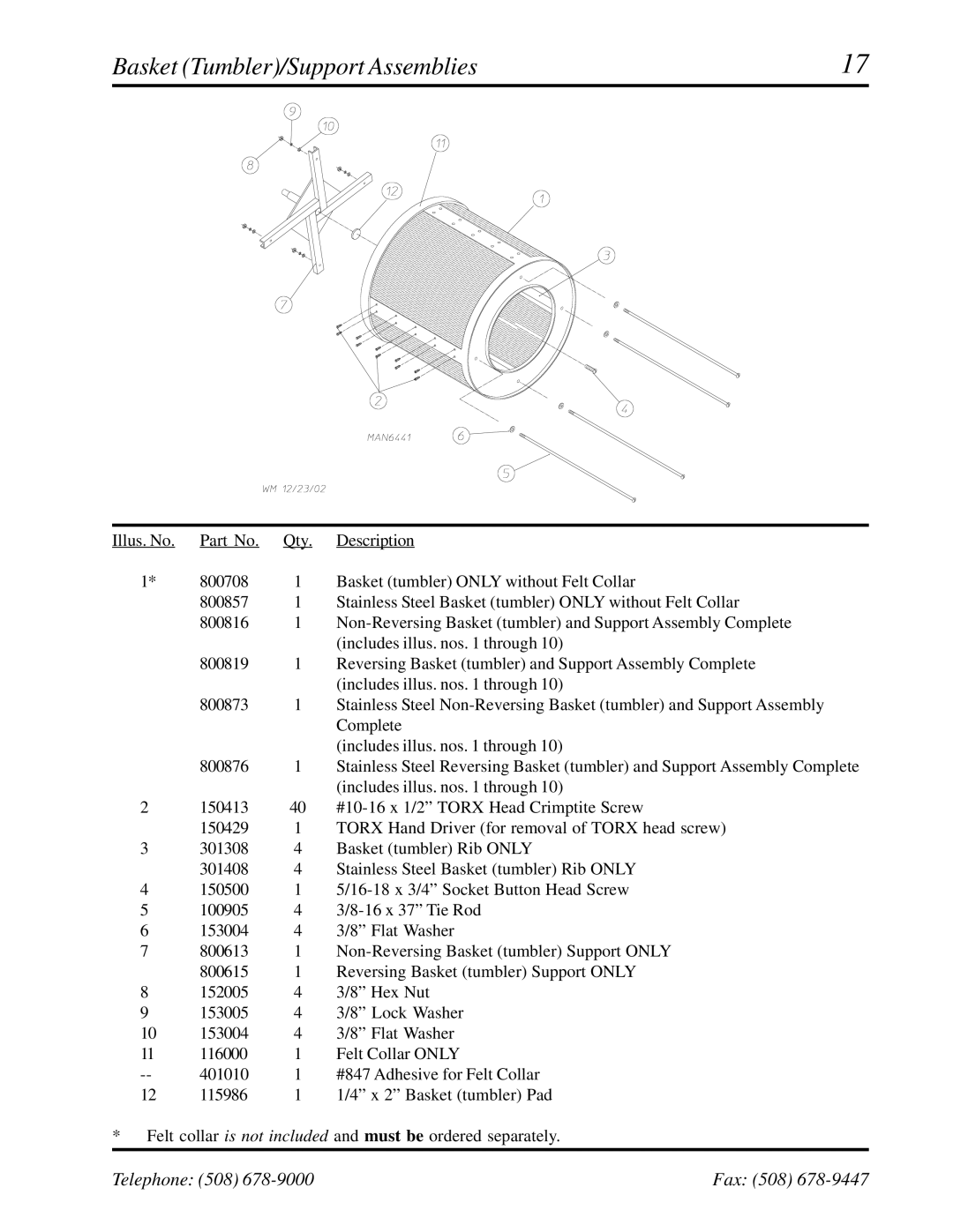 ADC ADG-758 manual Basket Tumbler/Support Assemblies 