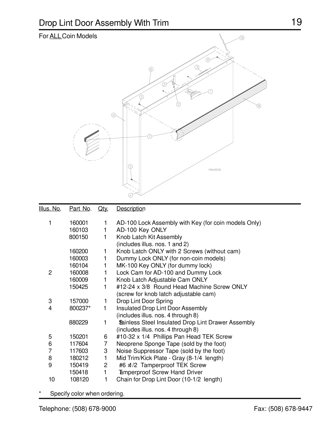 ADC ADG-758 manual Drop Lint Door Assembly With Trim, For ALL Coin Models 