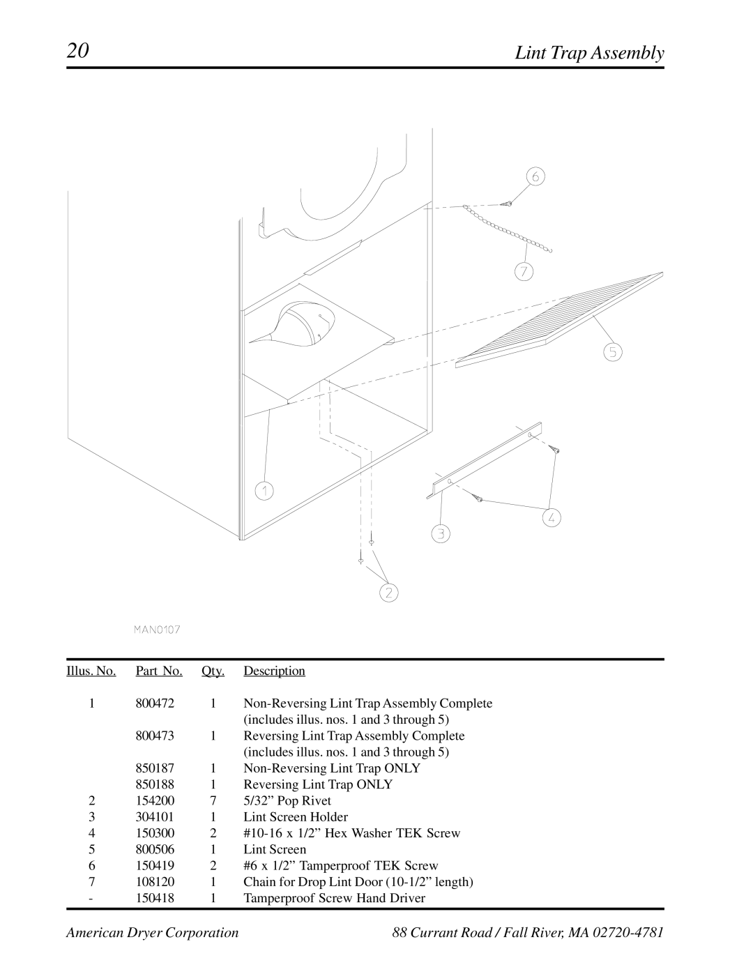 ADC ADG-758 manual Lint Trap Assembly 