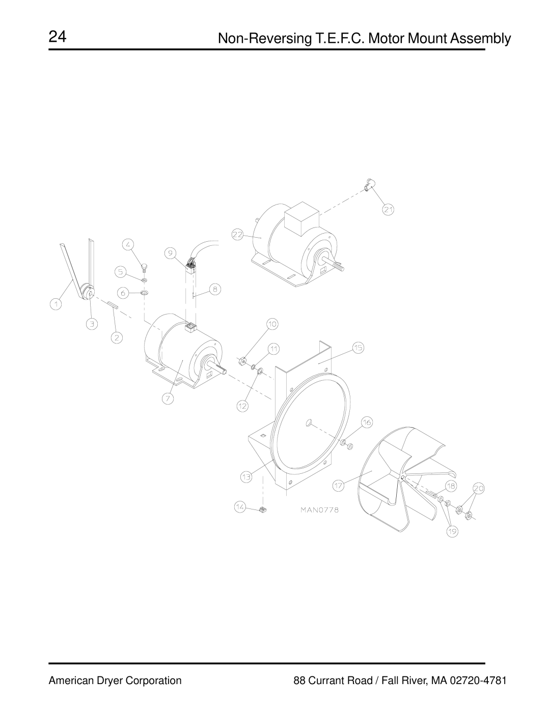 ADC ADG-758 manual Non-Reversing T.E.F.C. Motor Mount Assembly 