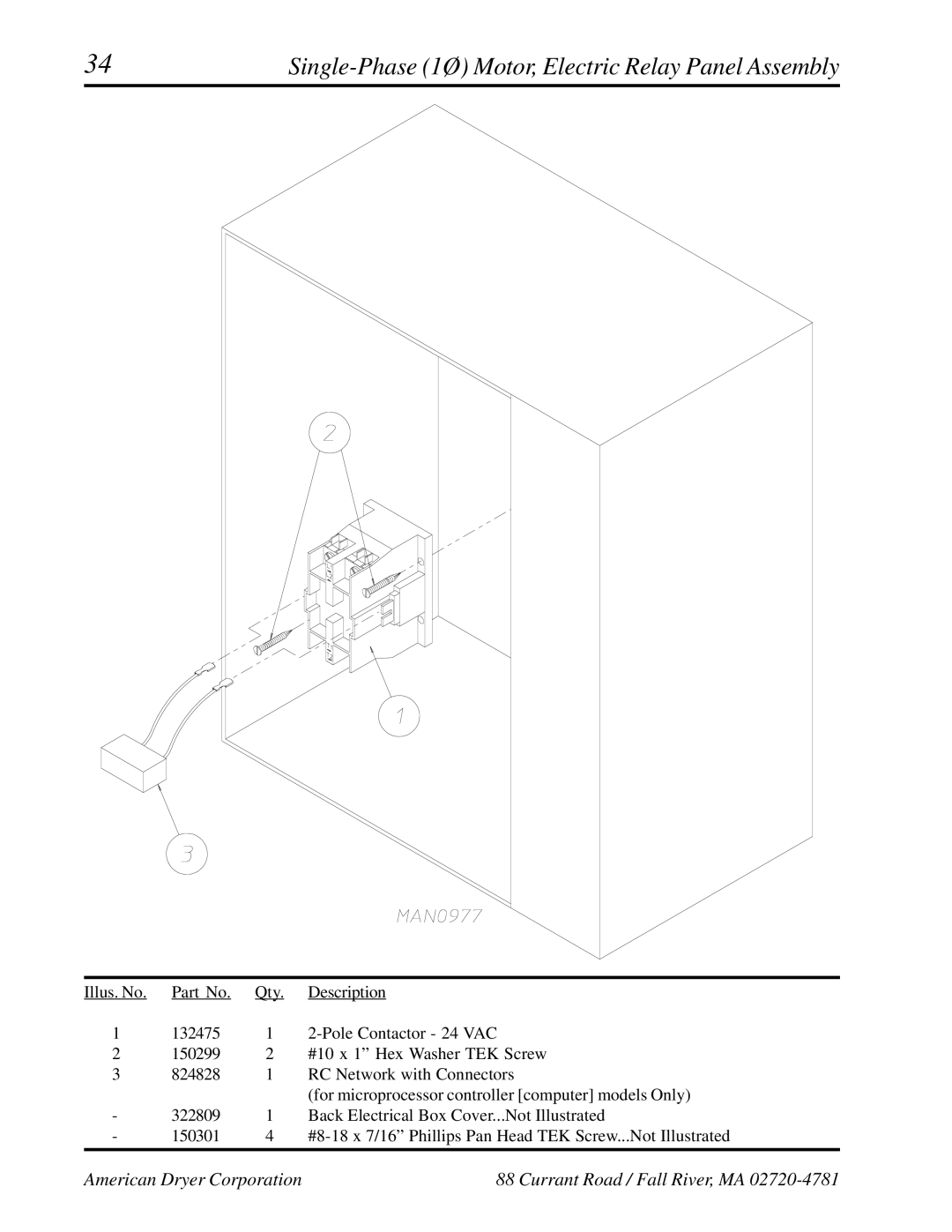 ADC ADG-758 manual Single-Phase 1Ø Motor, Electric Relay Panel Assembly 