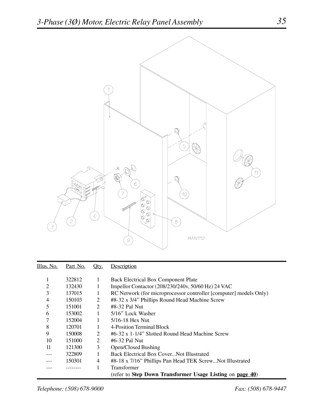 ADC ADG-758 manual Phase 3Ø Motor, Electric Relay Panel Assembly 