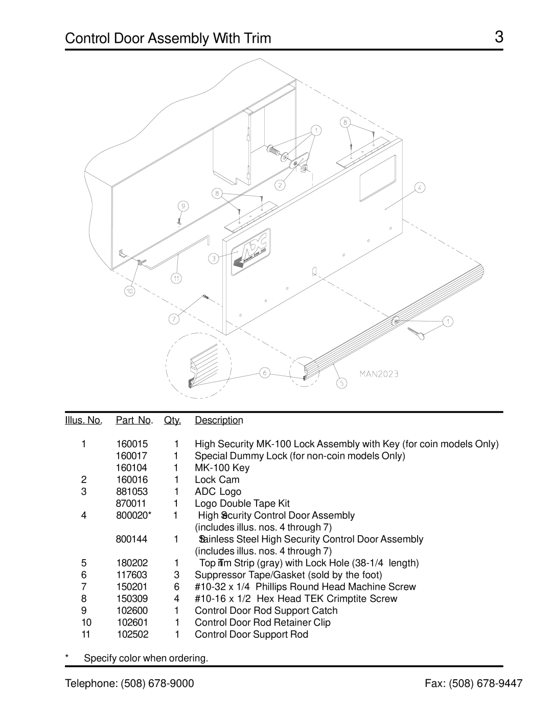 ADC ADG-758 manual Control Door Assembly With Trim, ADC Logo 