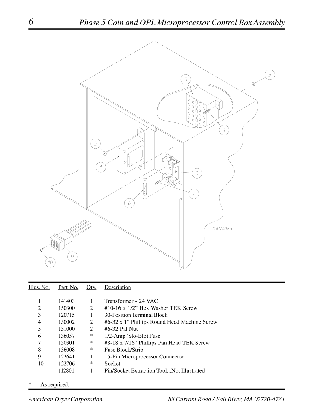 ADC ADG-758 manual Phase 5 Coin and OPL Microprocessor Control Box Assembly 