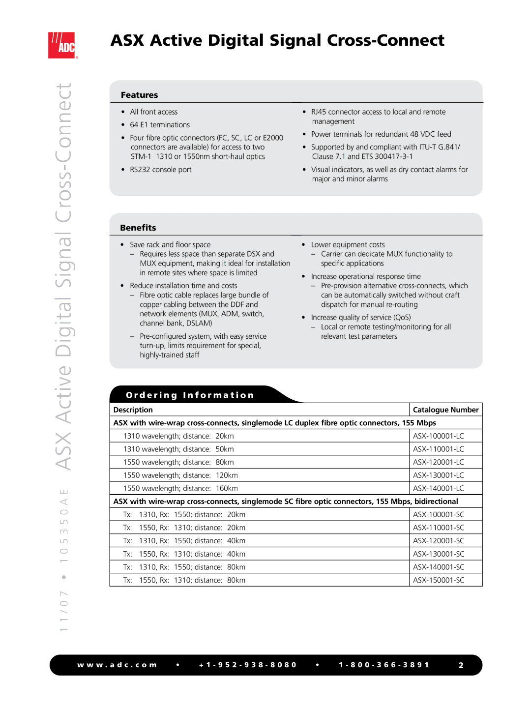 ADC manual ASX Active Digital Signal Cross-Connect, 0 7 1 0 5 3 5 