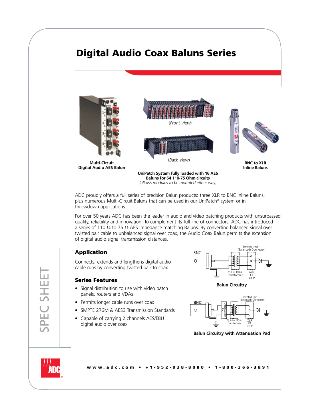 ADC Baluns Series manual Spec Sheet 