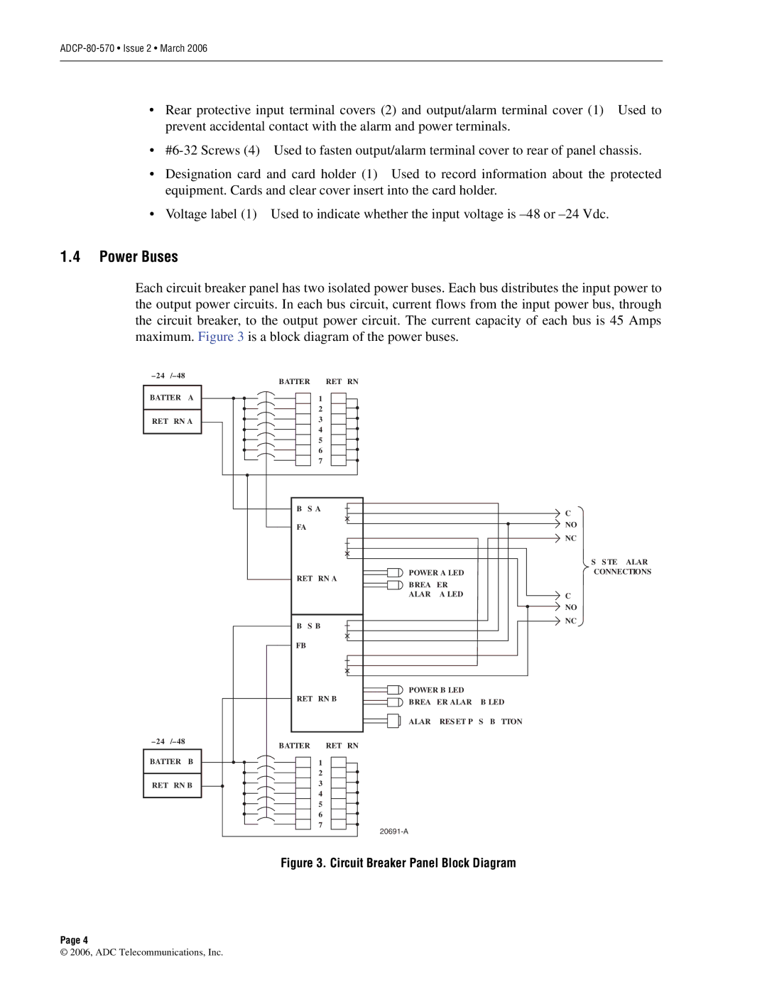 ADC Circuit Breaker Panel With Reset Switch user manual Power Buses, Circuit Breaker Panel Block Diagram 