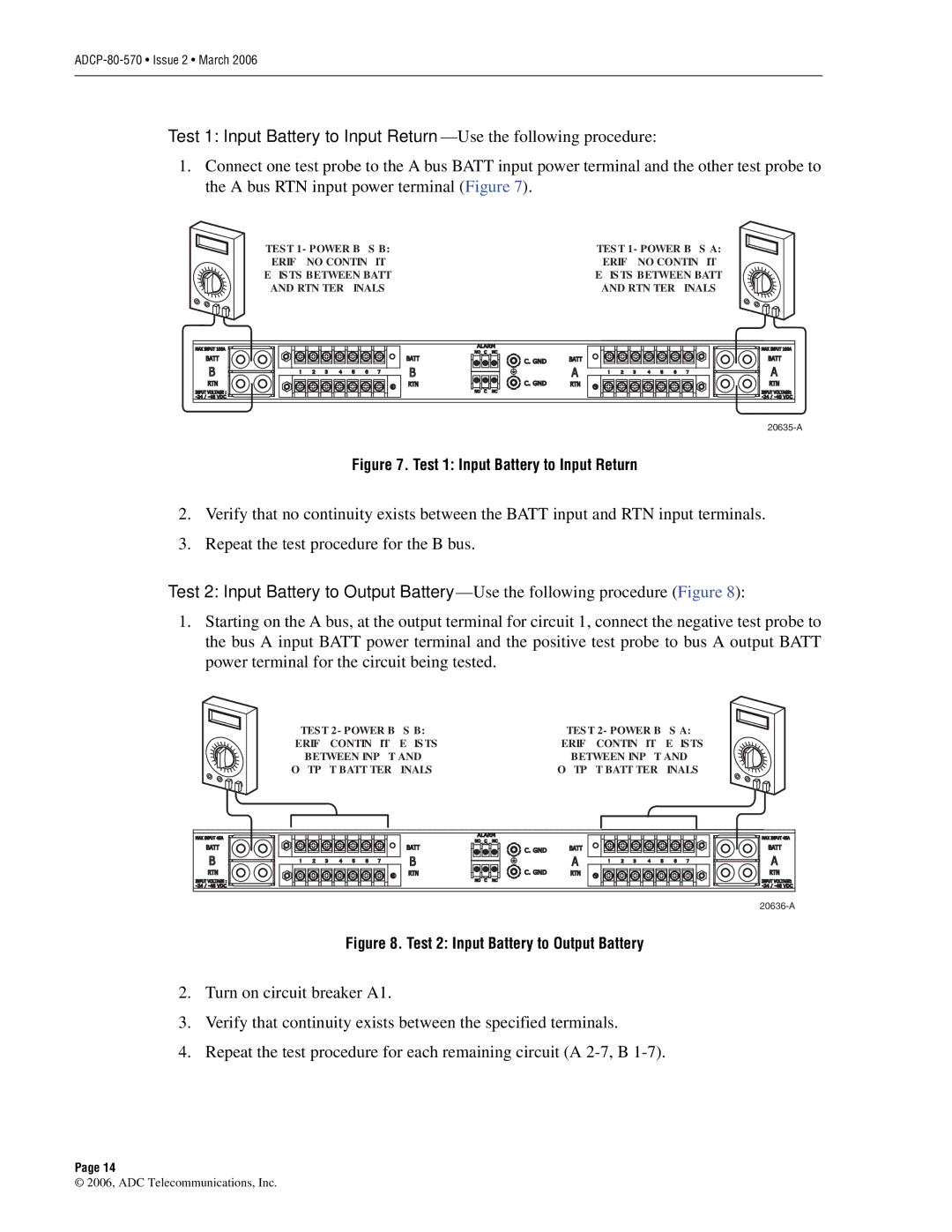 ADC Circuit Breaker Panel With Reset Switch user manual Test 1 Input Battery to Input Return 