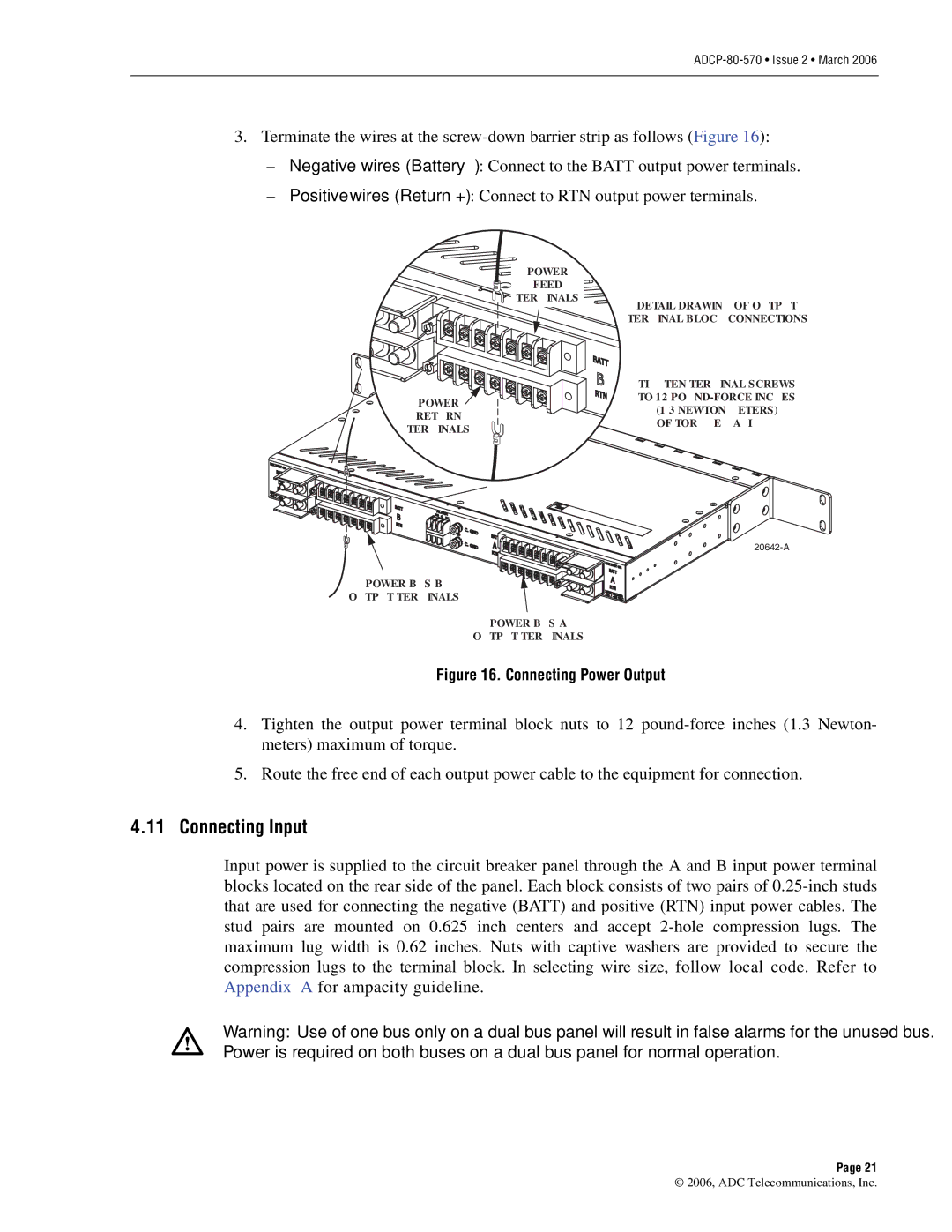 ADC Circuit Breaker Panel With Reset Switch user manual Connecting Input, Connecting Power Output 