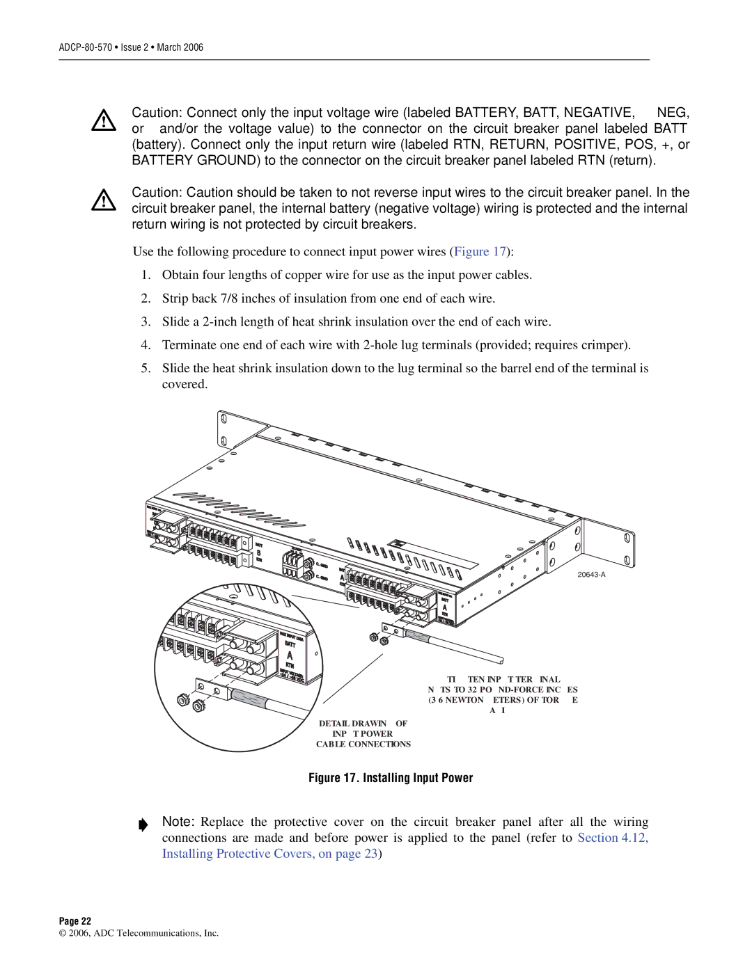 ADC Circuit Breaker Panel With Reset Switch user manual Installing Input Power 