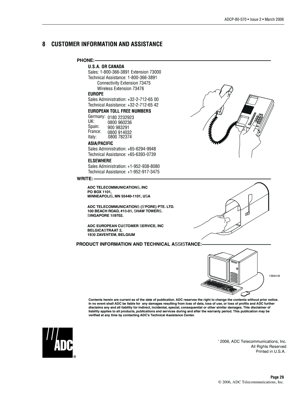 ADC Circuit Breaker Panel With Reset Switch user manual Customer Information and Assistance, Phone A. or Canada 