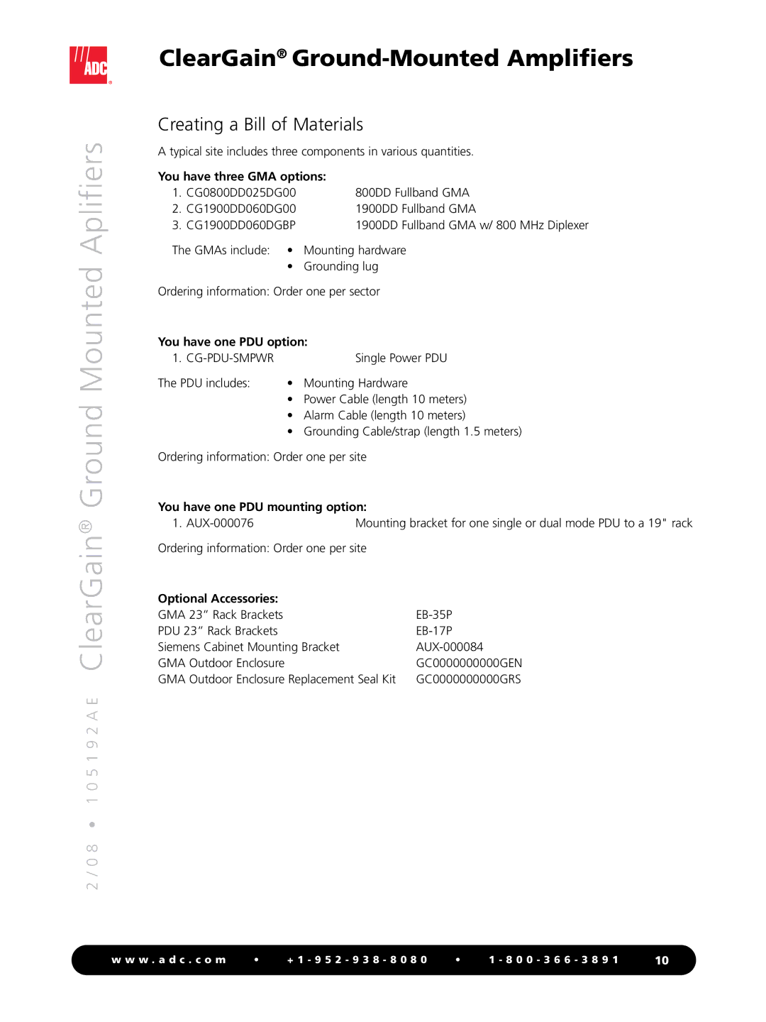 ADC ClearGain manual Creating a Bill of Materials, You have three GMA options 