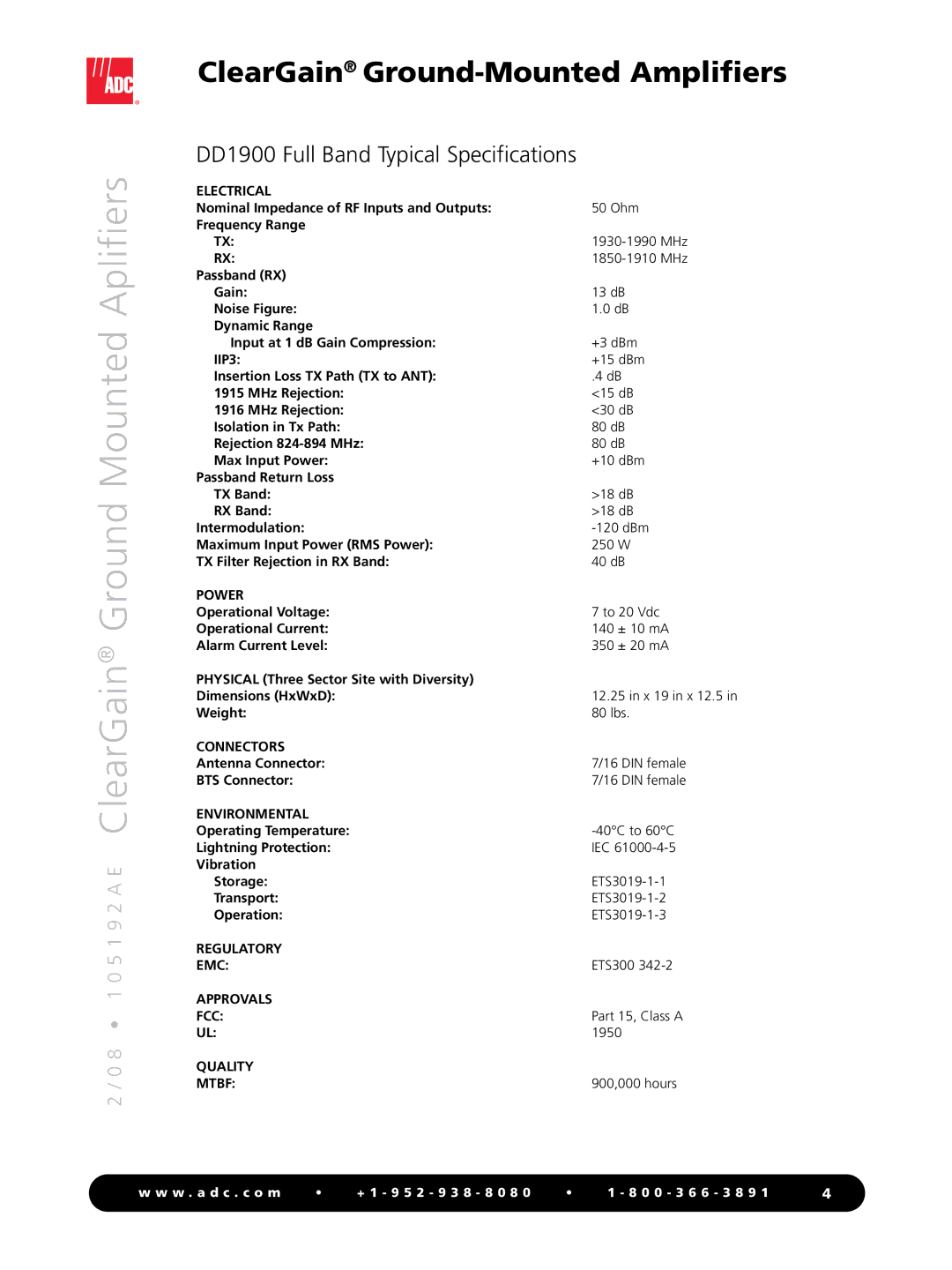 ADC ClearGain manual DD1900 Full Band Typical Specifications 