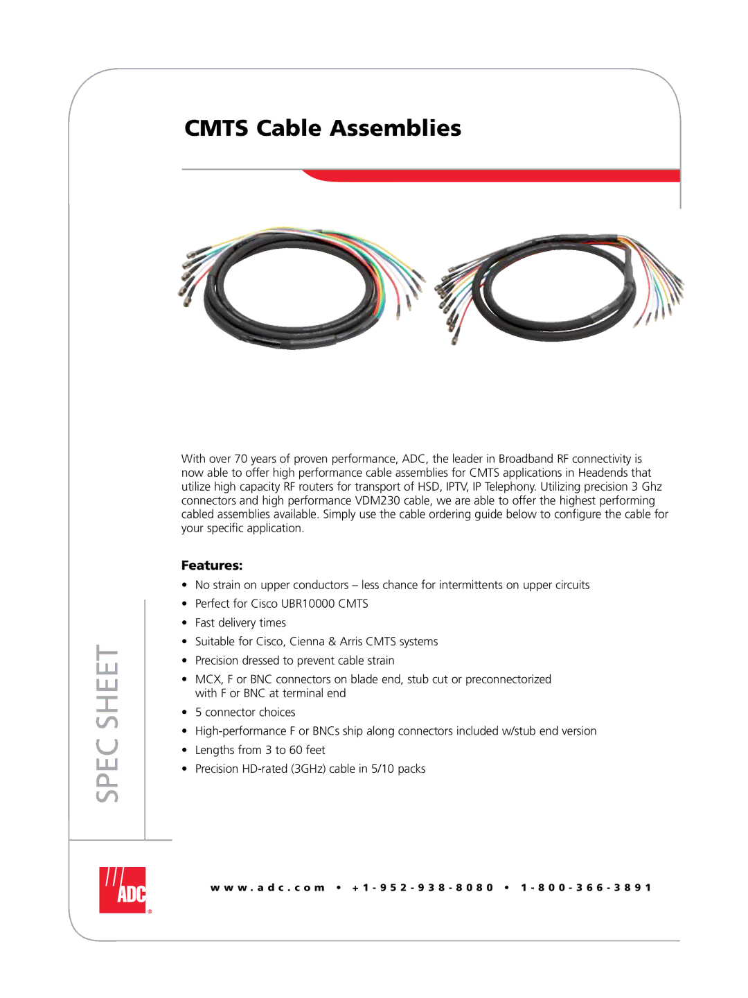 ADC CMTS manual Spec Sheet, Features 