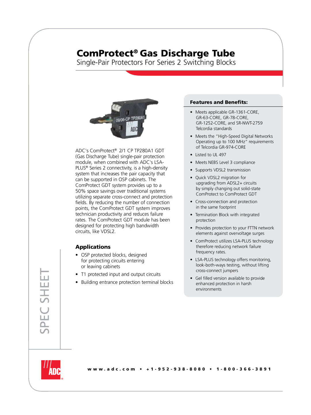 ADC ComProtect manual Spec Sheet 