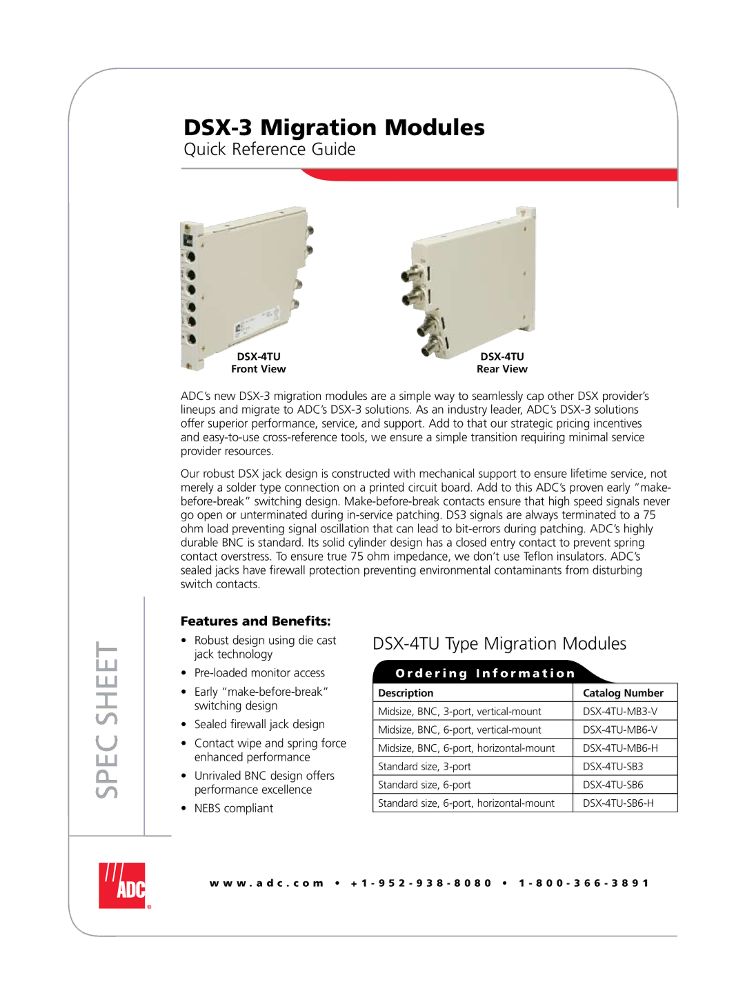 ADC DSX-3 manual Quick Reference Guide, DSX-4TU Type Migration Modules 