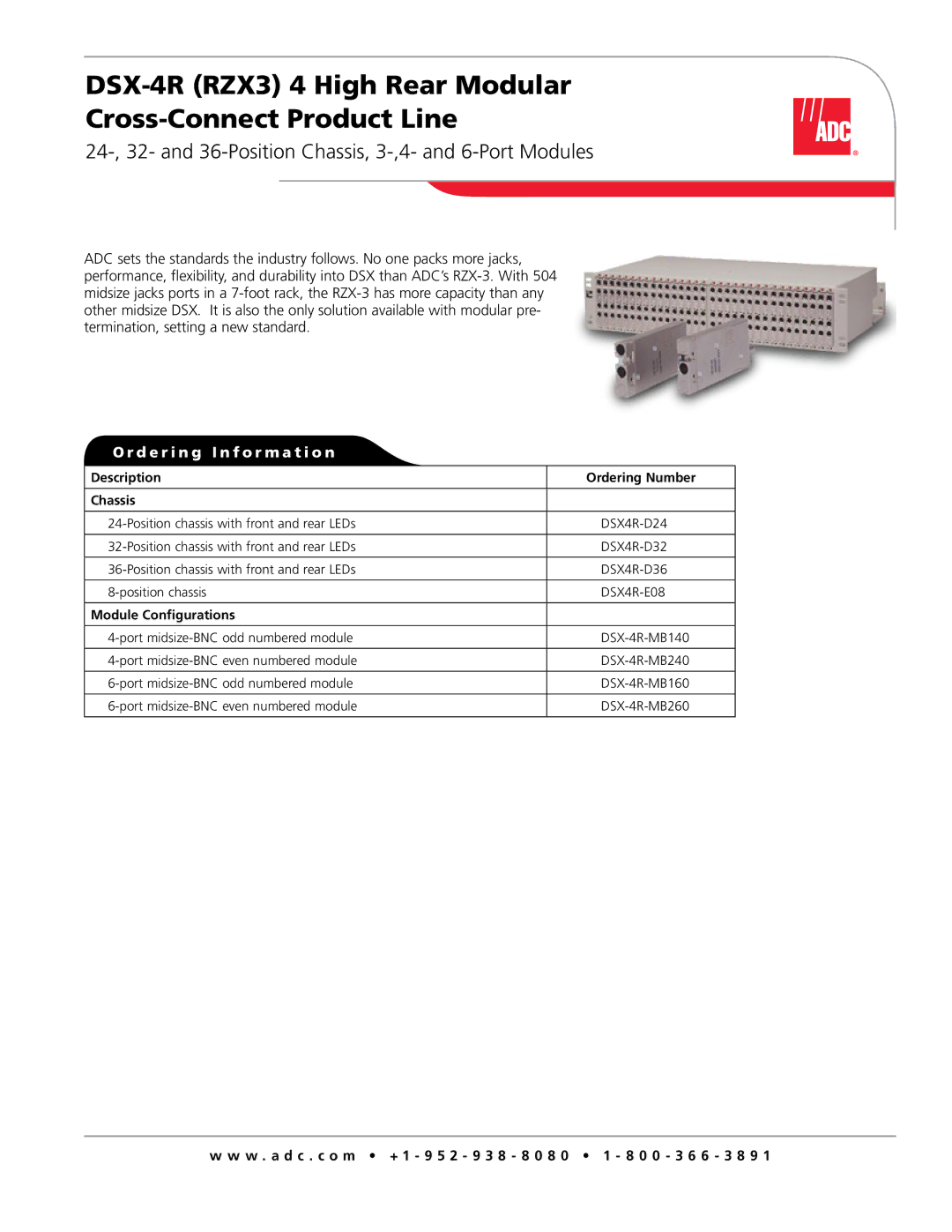 ADC DSX-4R (RZX3) manual Description Ordering Number Chassis, Module Configurations 