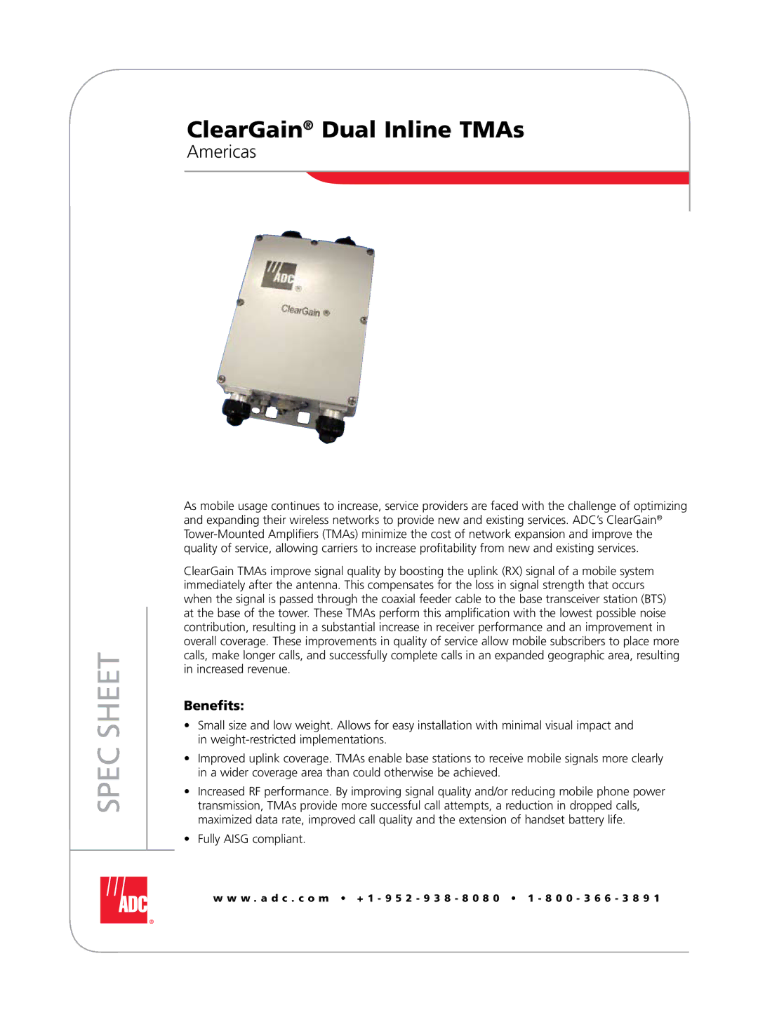 ADC Dual Inline TMAs manual Americas, Benefits 