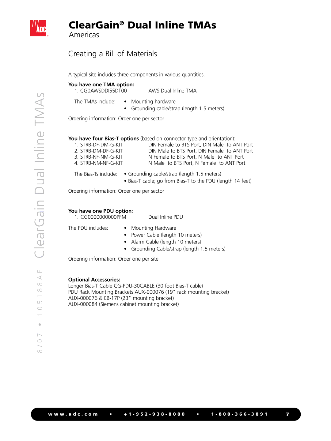 ADC Dual Inline TMAs manual Americas Creating a Bill of Materials, Strb-Nm-Nf-G-Kit 