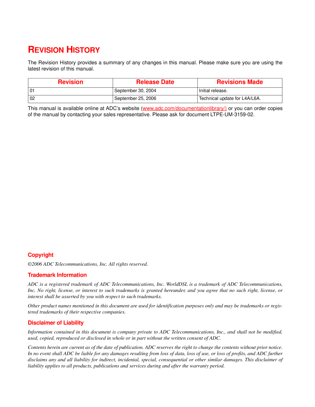 ADC EMU-830 user manual Revision History 