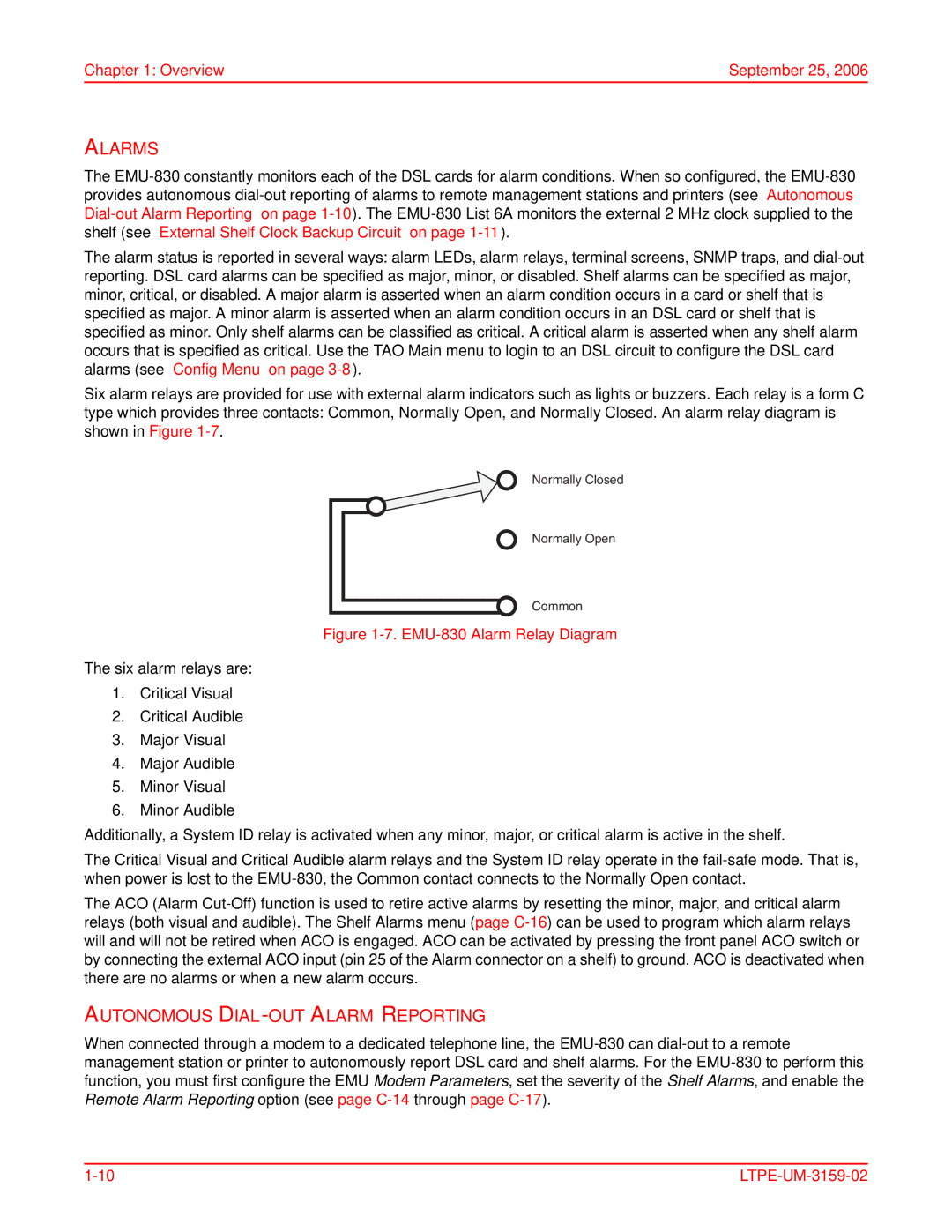 ADC EMU-830 user manual Alarms, Autonomous DIAL-OUT Alarm Reporting 